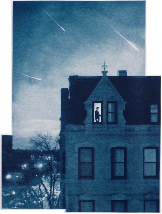 At Day's End, 2013. Collaged Cyanotype Print with Digital Drawing. 17” x 13.8”. Limited edition of 12.