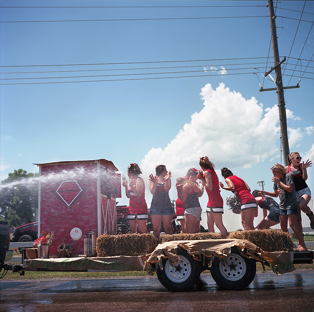 A parade float heads back to a parking lot following a parade in Albion, Nebraska at the Boone County Fair. Albion is four miles from where the proposed Keystone XL pipeline would be constructed.
