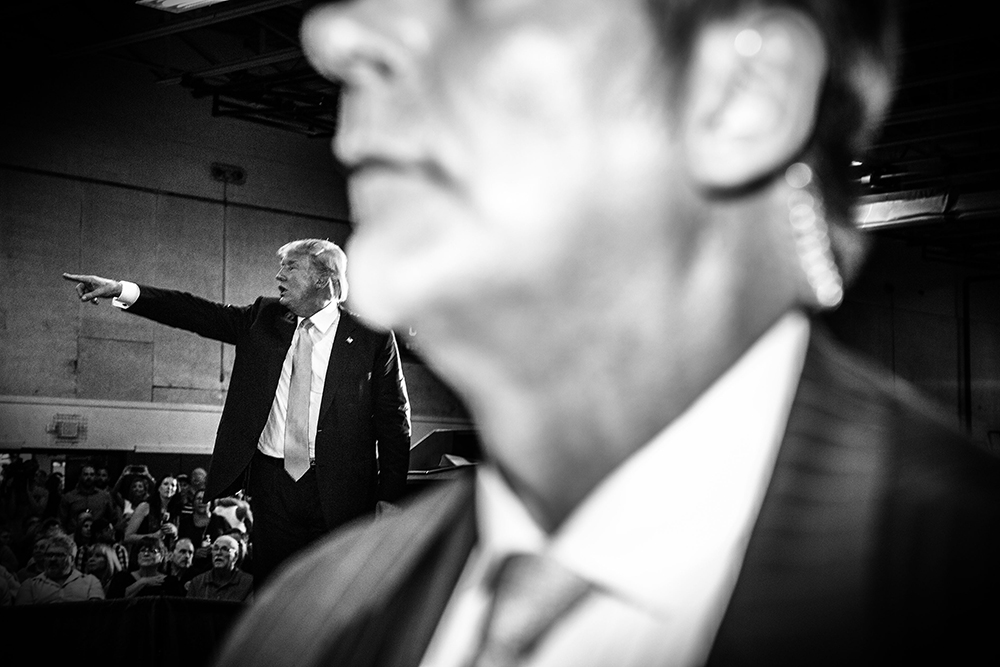 Political Theatre by Mark Peterson Republican presidential candidate Donald Trump campaigns in Rochester, New Hampshire on September 17, 2015.
