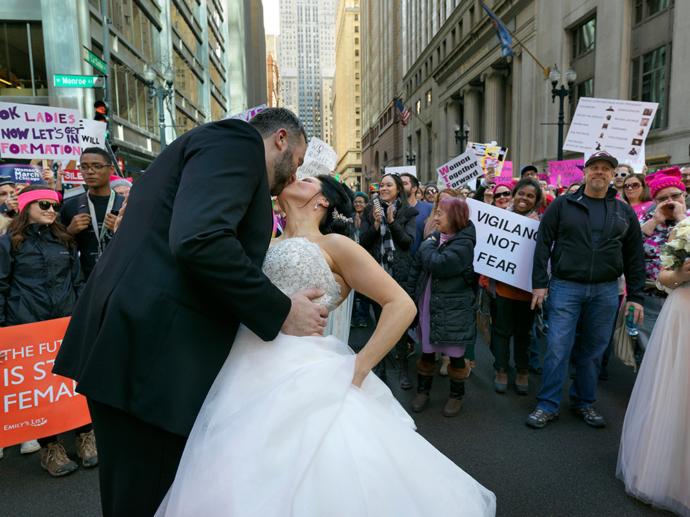 ©Dave Jordano_Wedding Day, Woman's March, Chicago