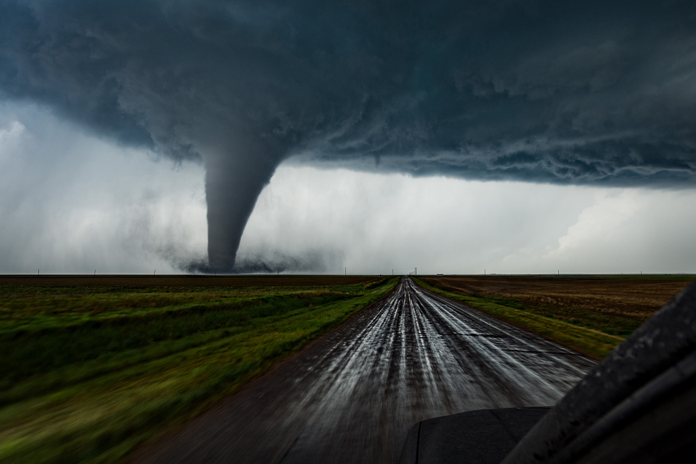 A violent tornado touches down near Dodge City, Kansas on May 24, 2016 as part of a tornado outbreak.