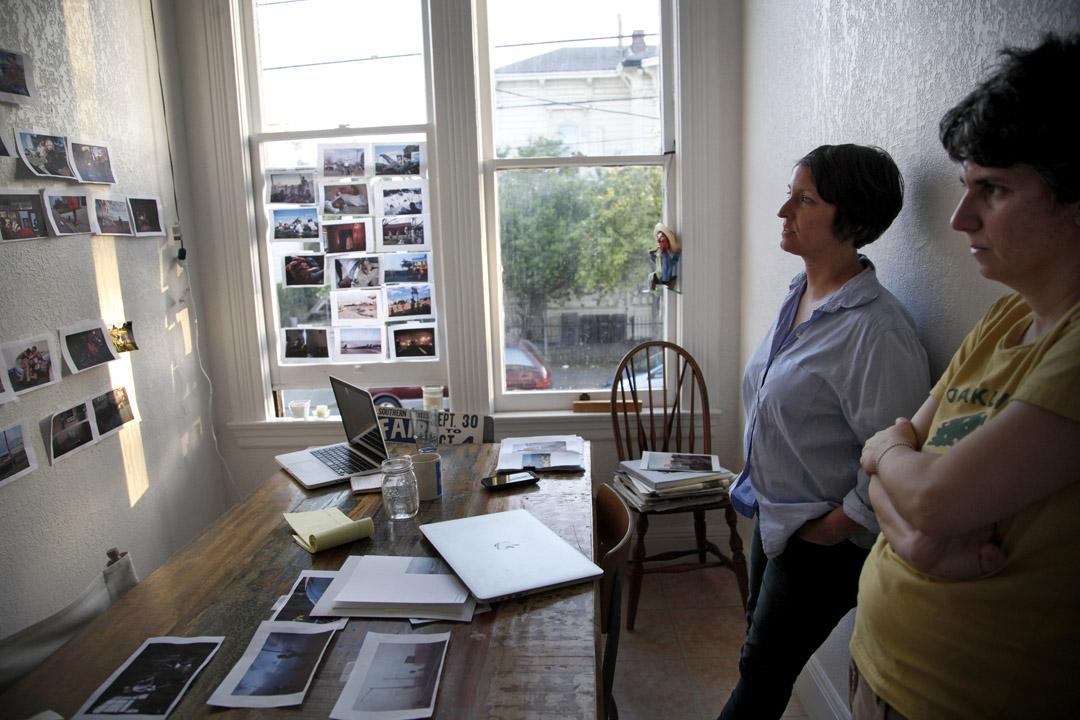 working on Between the Devil and the Deep Blue Sea photobook with Nicole and Alyssa Coppelman at home in Oakland, Calif., on Thursday, April 17, 2014. (Photo by Preston Gannaway © 2014)