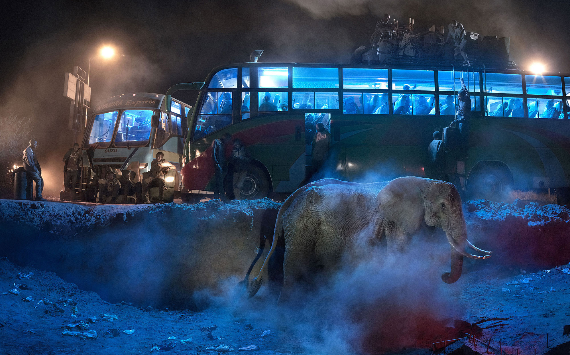 BUS STATION WITH ELEPHANT IN DUST, 2018