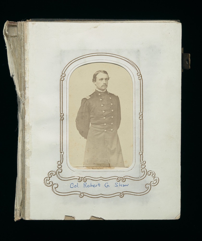 Carte de visite album of men and officers of the Mass. 54th Regiment, assembled by John Ritchie, regimental quartermaster; many photos are signed on the back