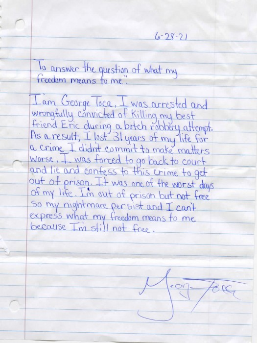 George Toca letter