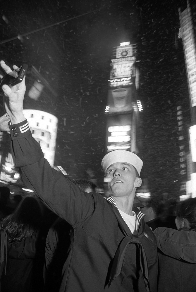 New Year's Eve 2011 - New York, NY Sailor Photographs Falling Confetti at Midnight, Times Square