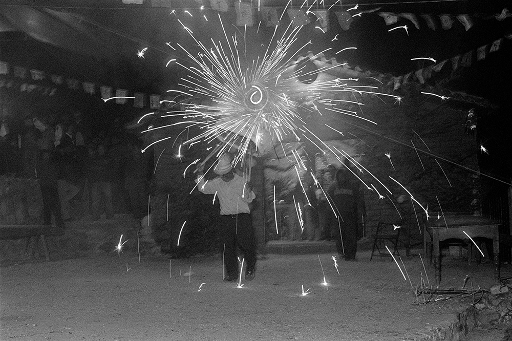 New Year’s Eve 2014 - Teotitlan del Valle, Mexico Man Parading with Fireworks Bull