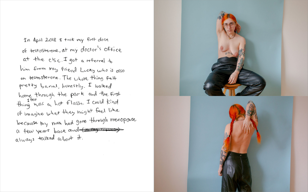 5 - backstory text, self-portrait in leather pants, march 2019, puberty.