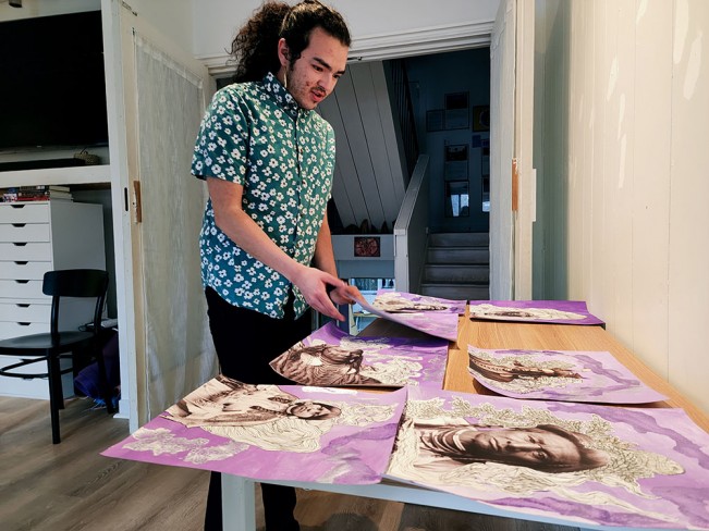 Artist Jamie John prepping for open studios at Ma's House during their residency time_3