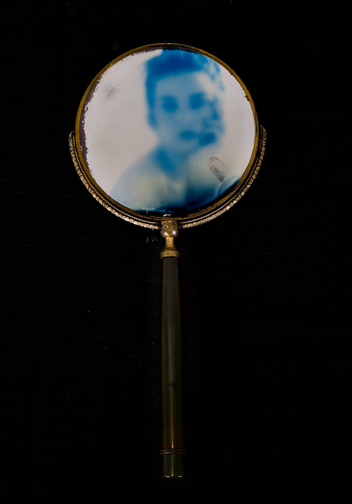 Metzner_Self Study During Spring, Cyanotype on found object, 2015