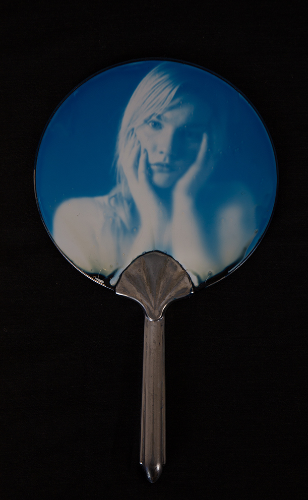 Metzner_Self Study With Hands, Cyanotype on found object, 2015