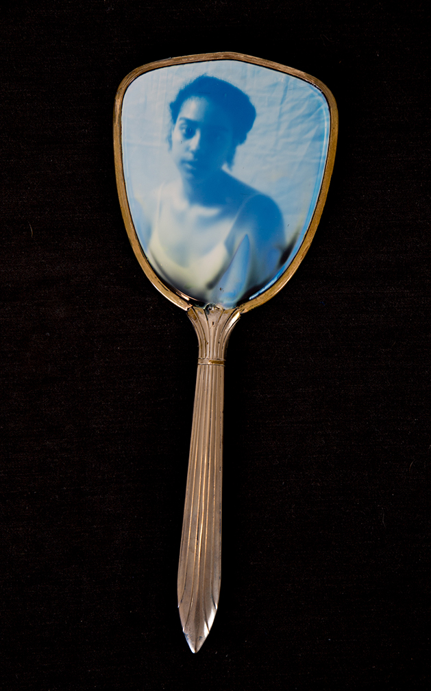 Metzner_Self Study at Noon, Cyanotype on found object, 2015
