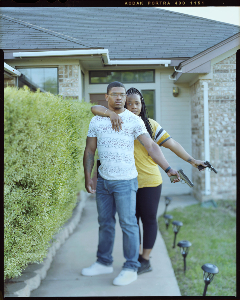 Jamyce Brown, 29, right, embraces her husband Keon Brown, 27, outside of their home on Sunday, April 18, 2021 in Killeen, Tx. “In my hometown introducing a child to a gun may be potentially setting them up for failure,” Chicago native Jamyce said.