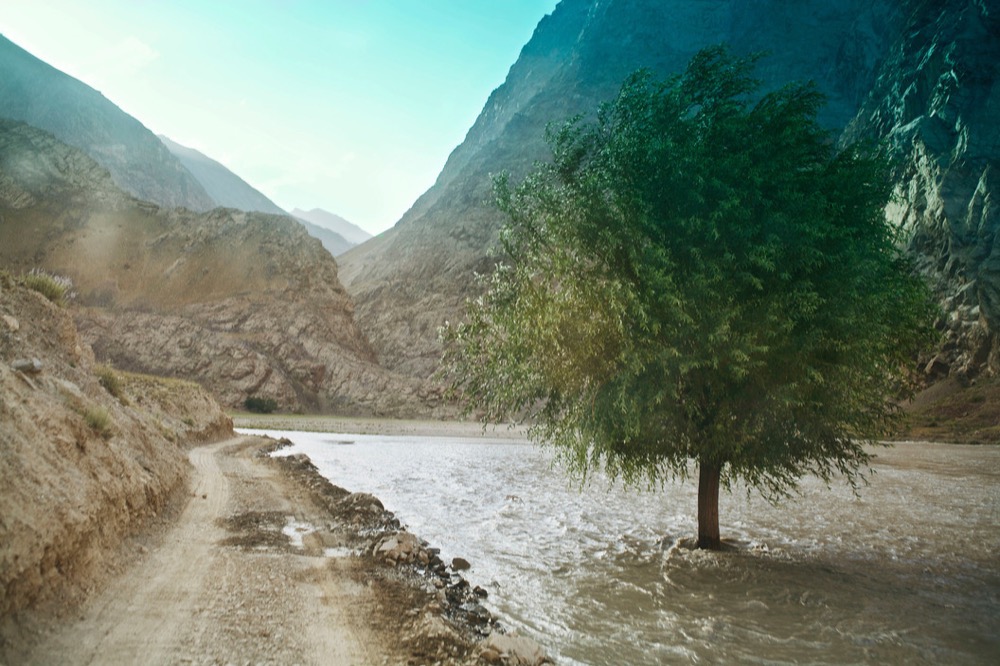 Tajikistan. Gorno-Badakhshan Autonomous Region. Bartang. 2008. Bartang river. The road was built with support from the Aga Khan foundation after the Soviet Union dissolved. During Soviet times, military roads were built along the Afghan border, but in the Bartang valley, which was not a strategic military zone, there were no roads.