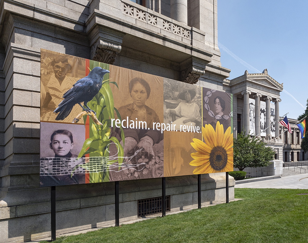 Mural as part of the exhibition Garden for Boston at the Museum of Fine Arts, Boston. June 22 to October 12, 2021   * Bank of America Plaza on the Avenue of the Arts * Photograph © Museum of Fine Arts, Boston