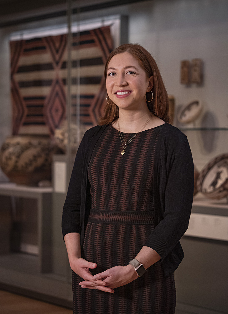 Marina Tyquiengco, Ellyn McColgan Assistant Curator of Native American Art at the Museum of Fine Arts Boston.  August 18, 2021 Native North American Gallery *Photograph © Museum of Fine Arts, Boston