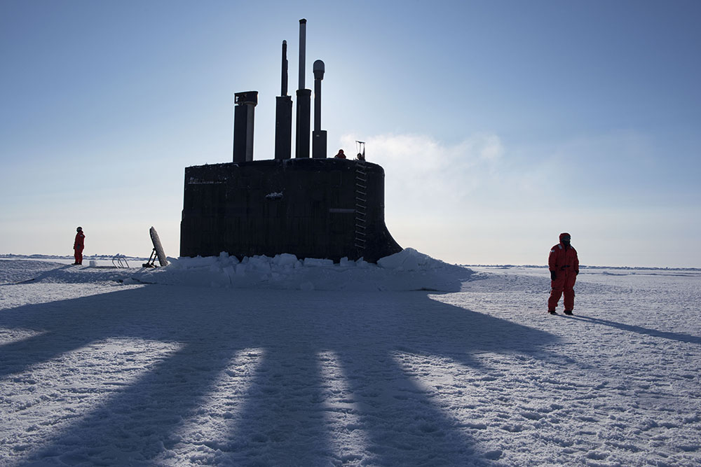 The USS Connecticut, a US Navy nuclear-powered fast-attack submarine, seen surfaced through the ice in the Beaufort Sea during operations and weapons testing north of Prudhoe Bay, Alaska. Submarine activity in the Arctic has increased between the US and Russia as tensions have increased in what many are calling a "New Cold War". Submarines are able to navigate below the ice where ice breakers cannot and operate for months due to being nuclear powered. They are used for a variety of task including hunting other submarines and signals intelligence where they can gather information like a mobile spy base.