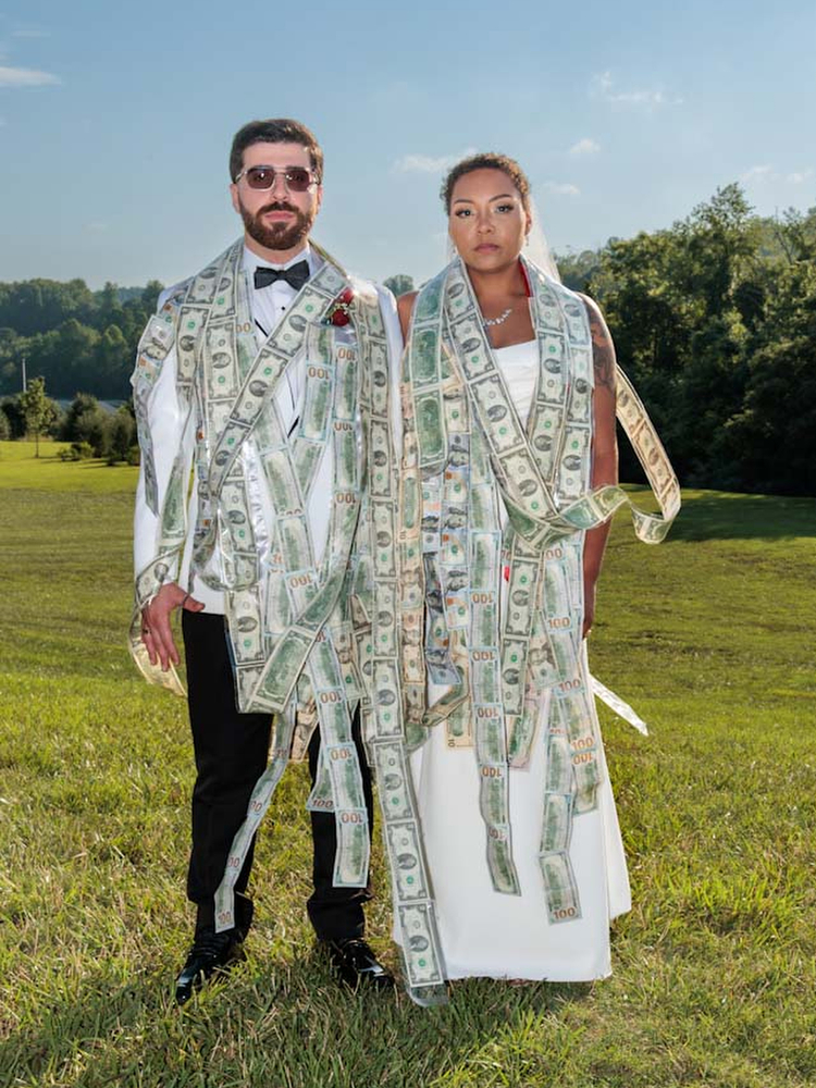 Recently married, Sinan and Alona Gonul after Takı Töreni, the Turkish tradition of friends and family pinning money onto the bride and groom’s sashes to provide them with an immediate financial nest egg. Jonesborough, TN, June 11, 2026.