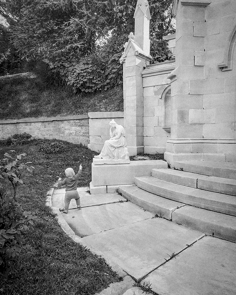 Photograph of baby in cemetery